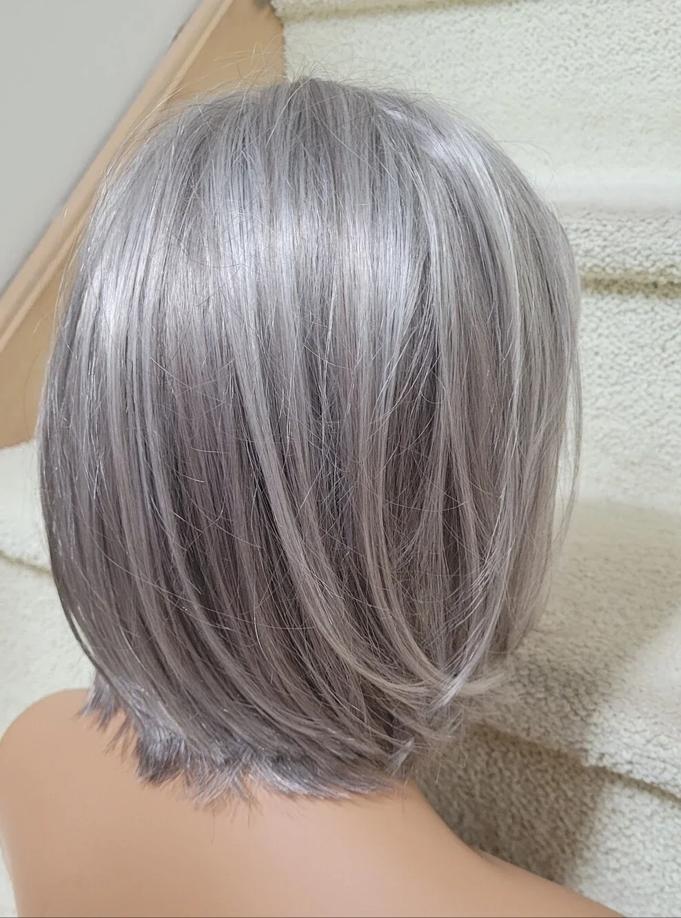 Silver Short Layered Wig with Bangs - Women Hair Smoke & Pet Free Home